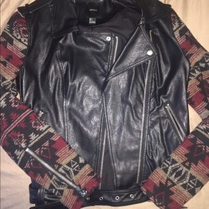 Faux Leather Tribal Biker Jacket